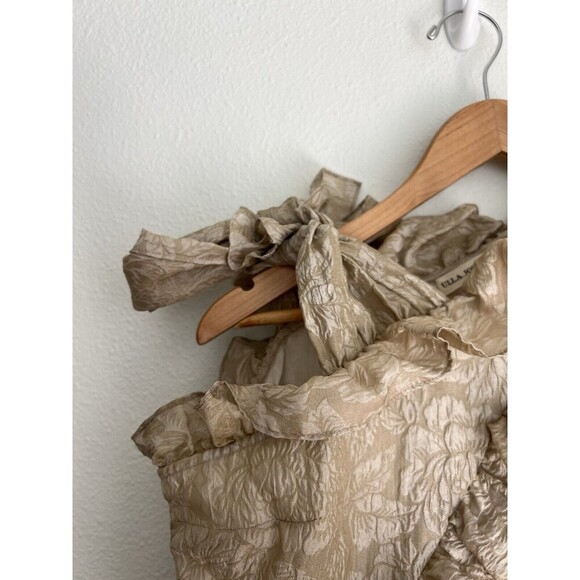 Rare Ulla Johnson Organza Brocade Ruffled Gown Ivory Gold Metallic Tiered Dress - Picture 4 of 13